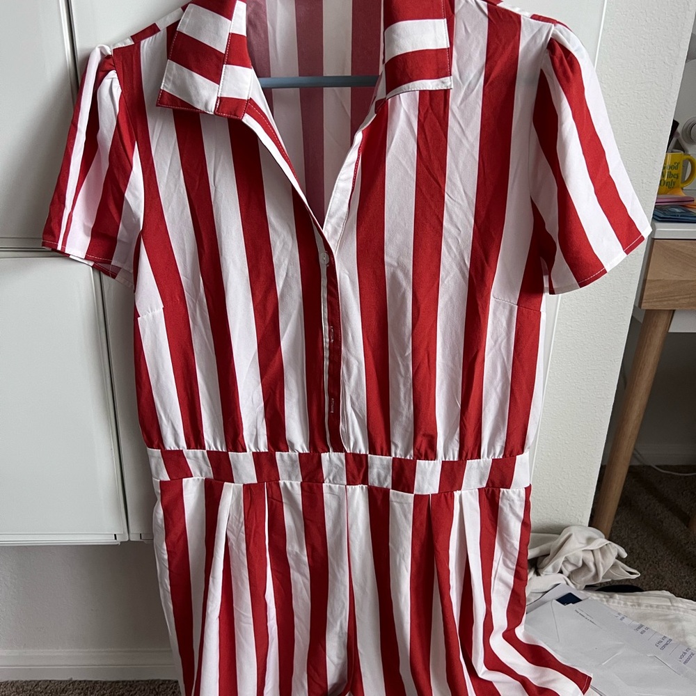Vintage Romper Red and White Striped Jumpsuit